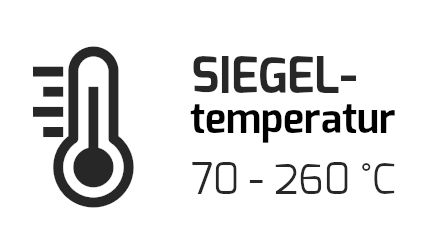 Siegeltemperatur 70-260°C (mit Programm Extra 1, normal: 230°C)